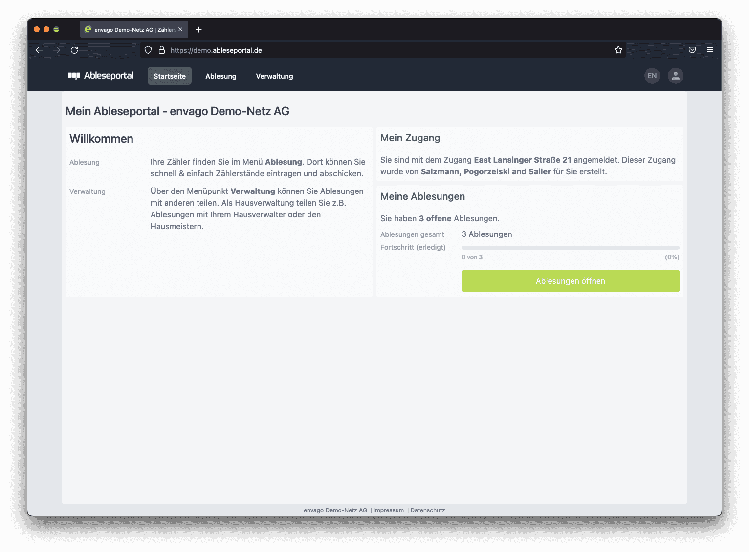 Ableseportal: Startseite